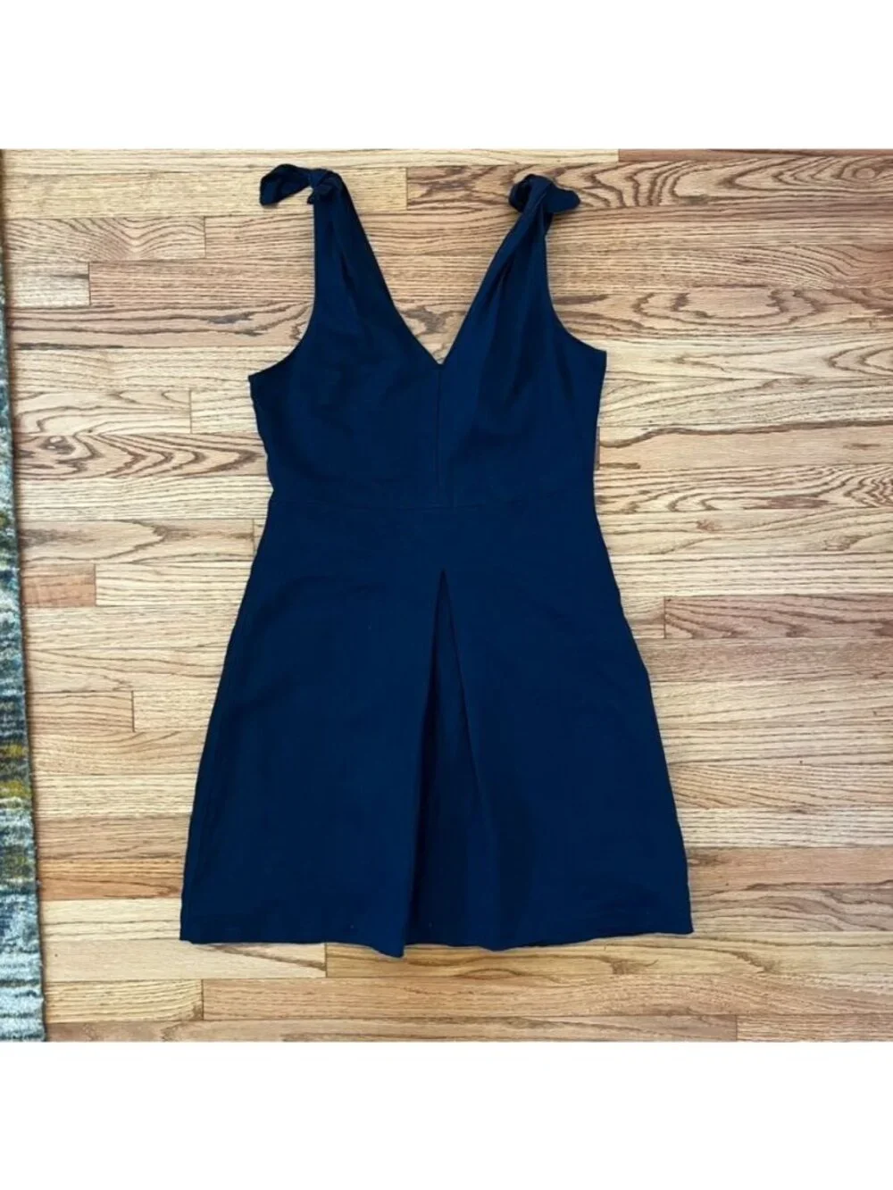 Classic Linen Sleeveless Navy Midi Dress V-Neckline Chic Twee Minimalist Sz 8 - Picture 9 of 16